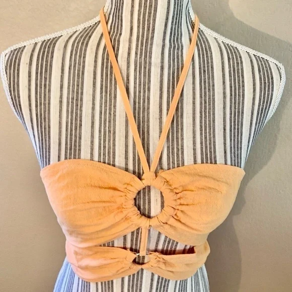 SHEIN Crop Top/ Bandeau Sz 4 Orange Double Layer Wraparound Ties Cotton Rings - Picture 4 of 11